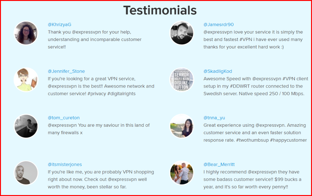 ExpressVPN customer testimonials