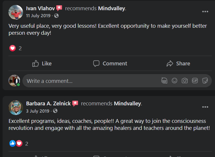 MindValley Facebook Reviews