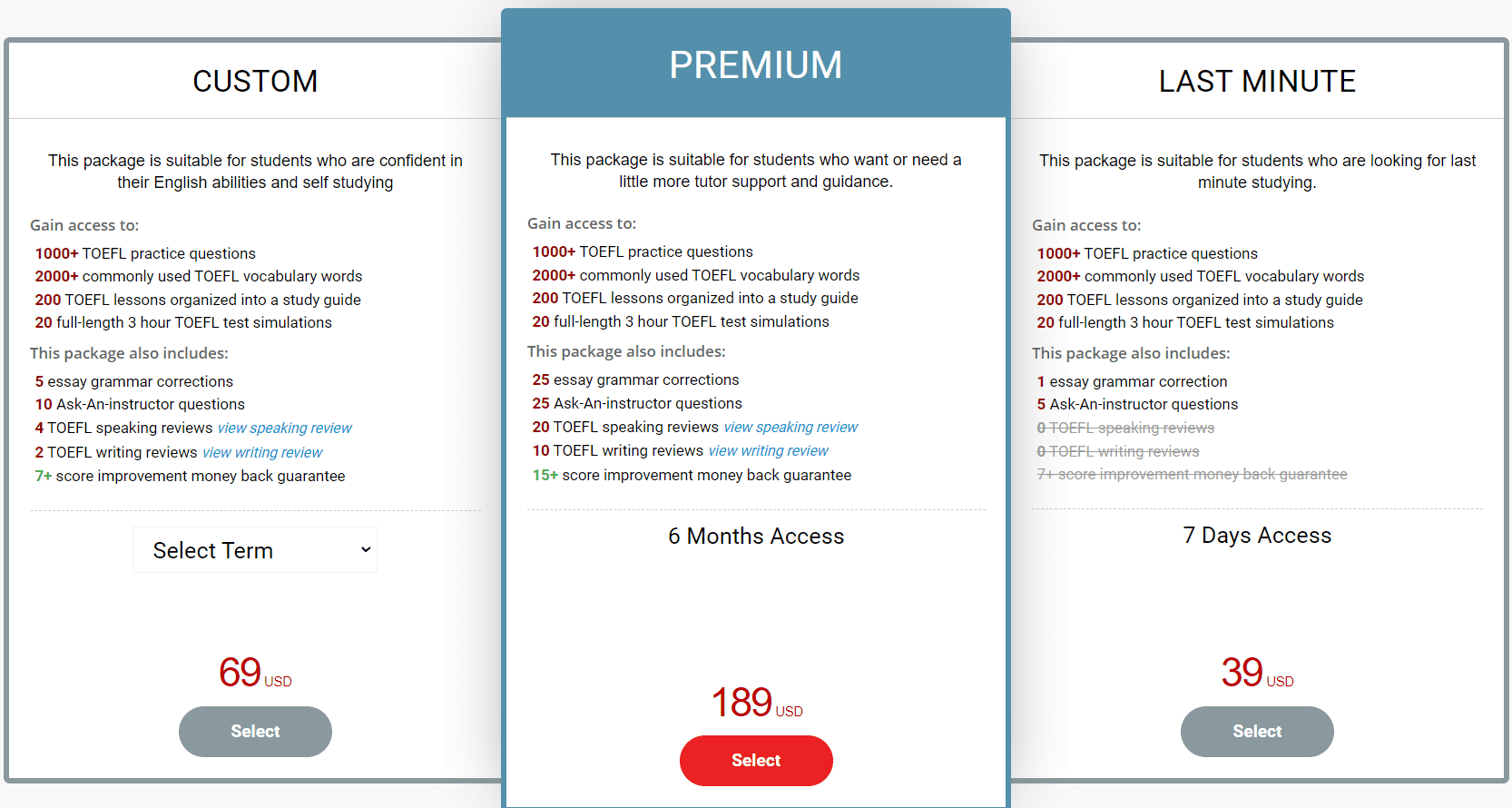 BestMyTest TOEFL Pricing