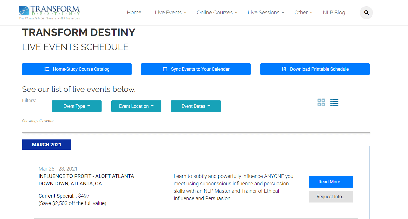 Neuro-Linguistic Training & Courses - Transform Destiny  Live Events