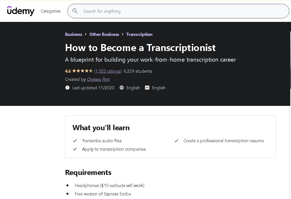 best online transcription course udemy chelsea flint