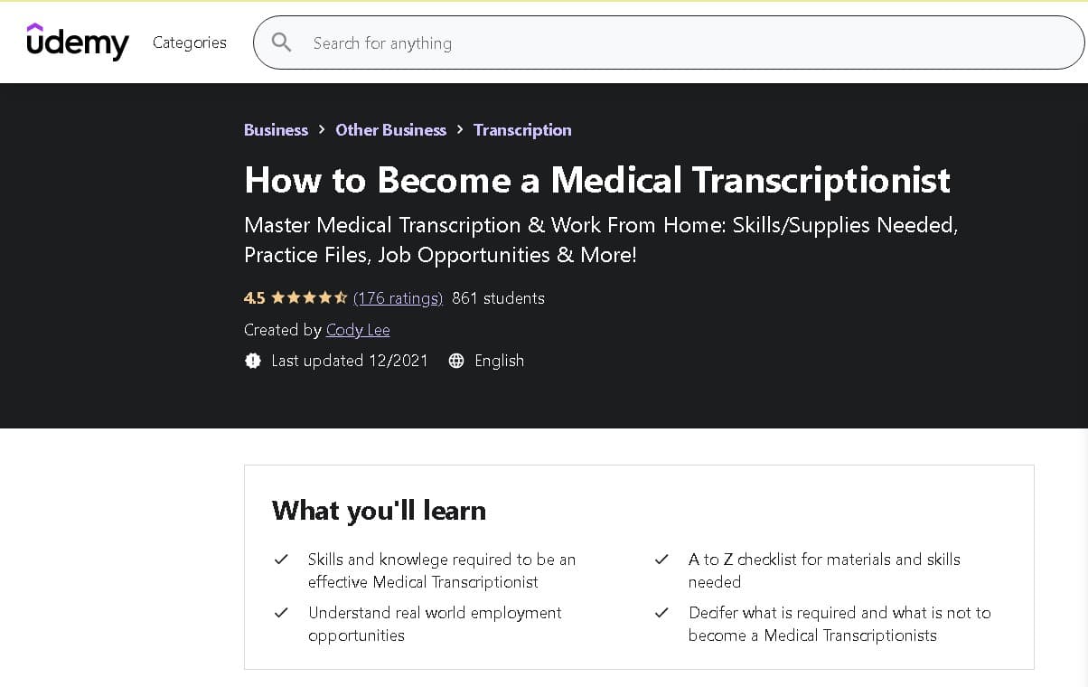 best online transcription course udemy cody lee