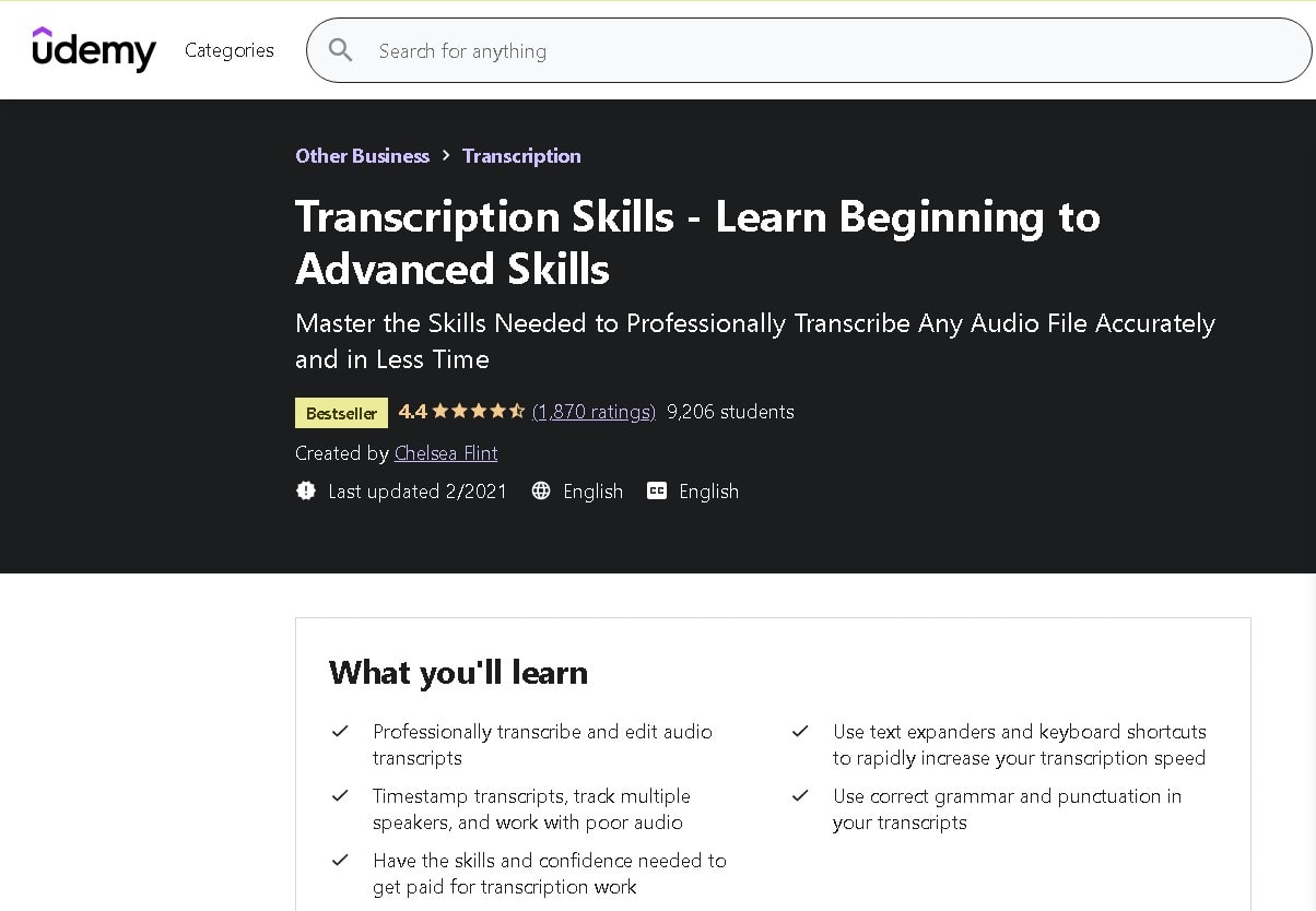 best online transcription course udemy