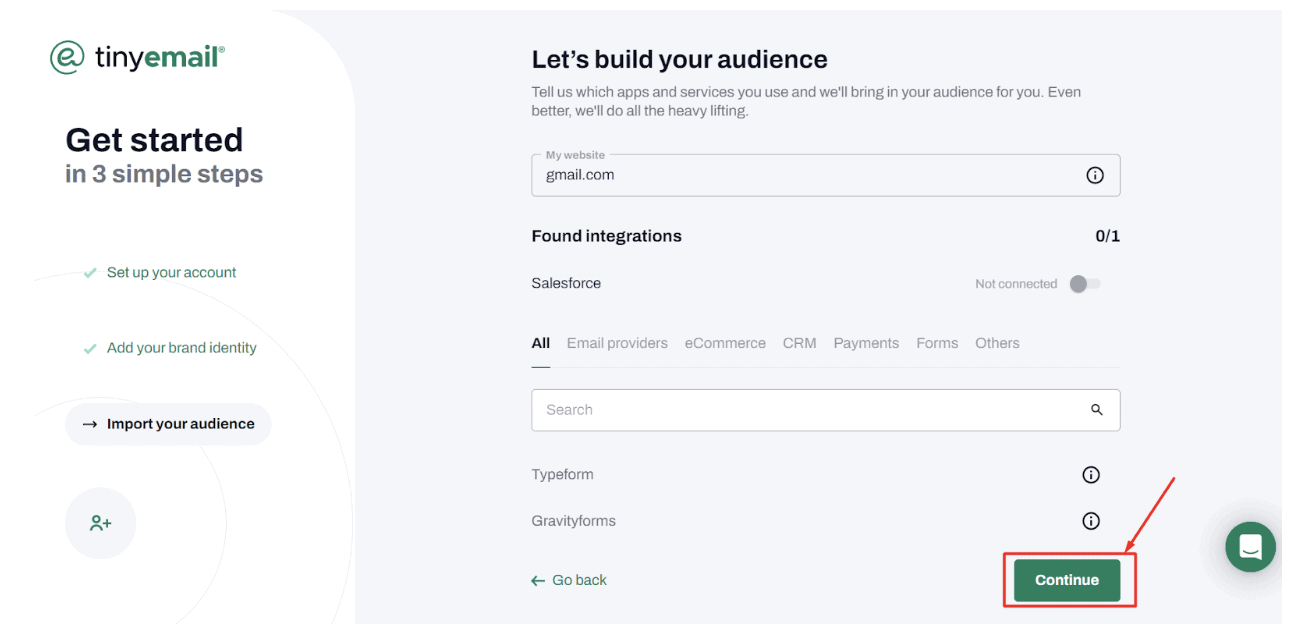 tinyEmail import audience - step 6