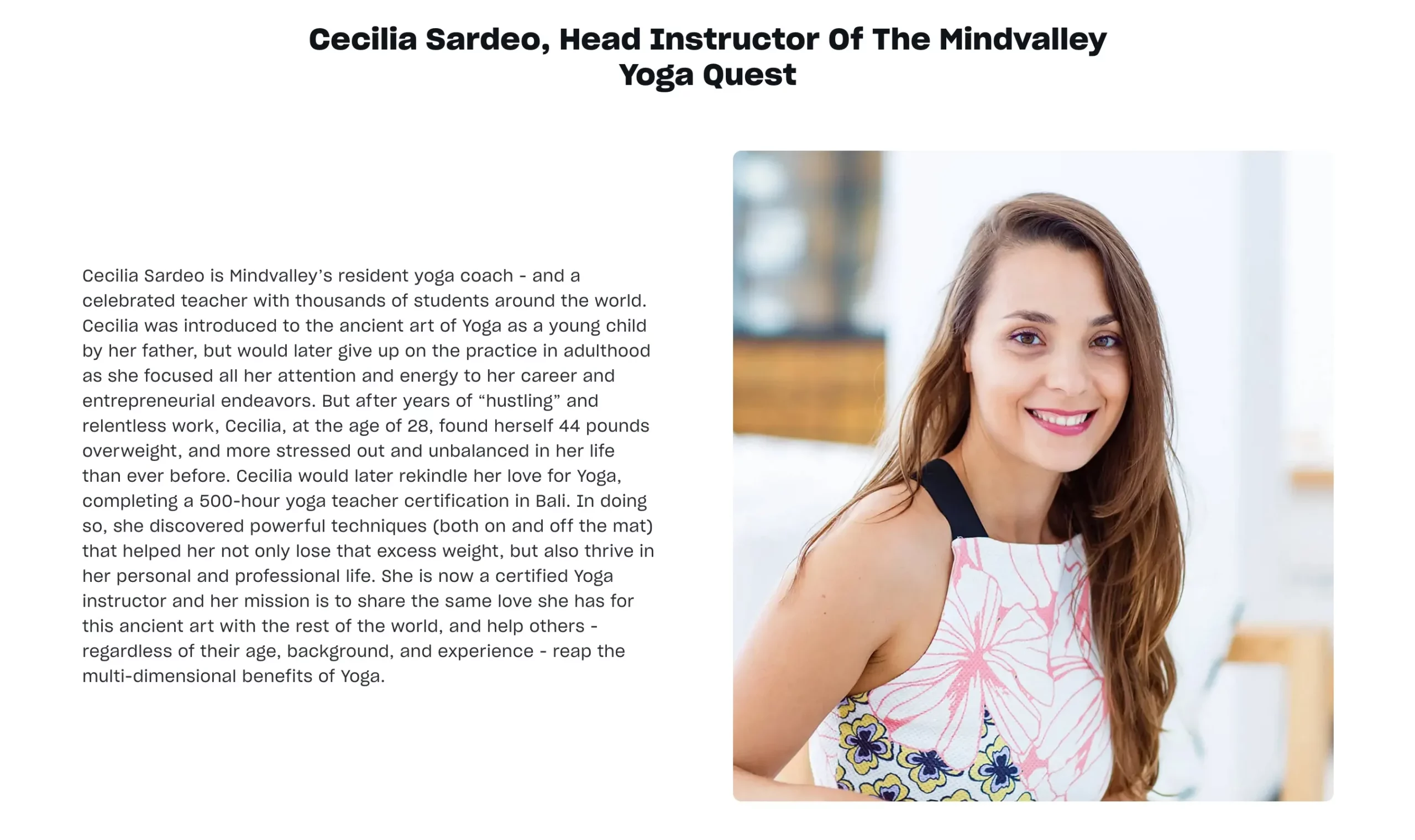 Cecilia Sardeo, Head Instructor Of The Mindvalley Yoga Quest