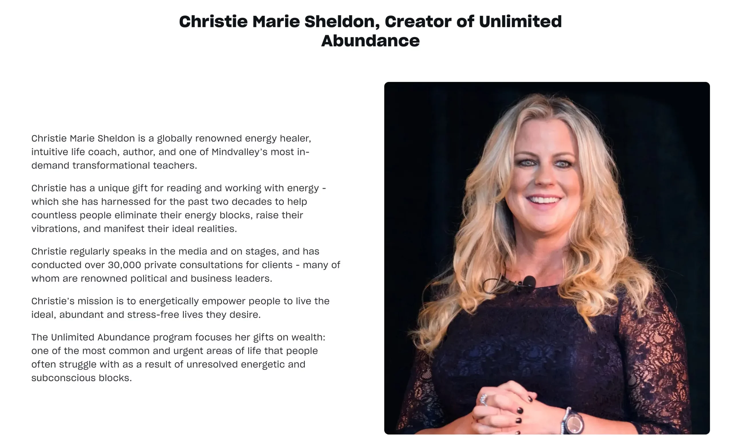 Christie Marie Sheldon, Creator of Unlimited Abundance