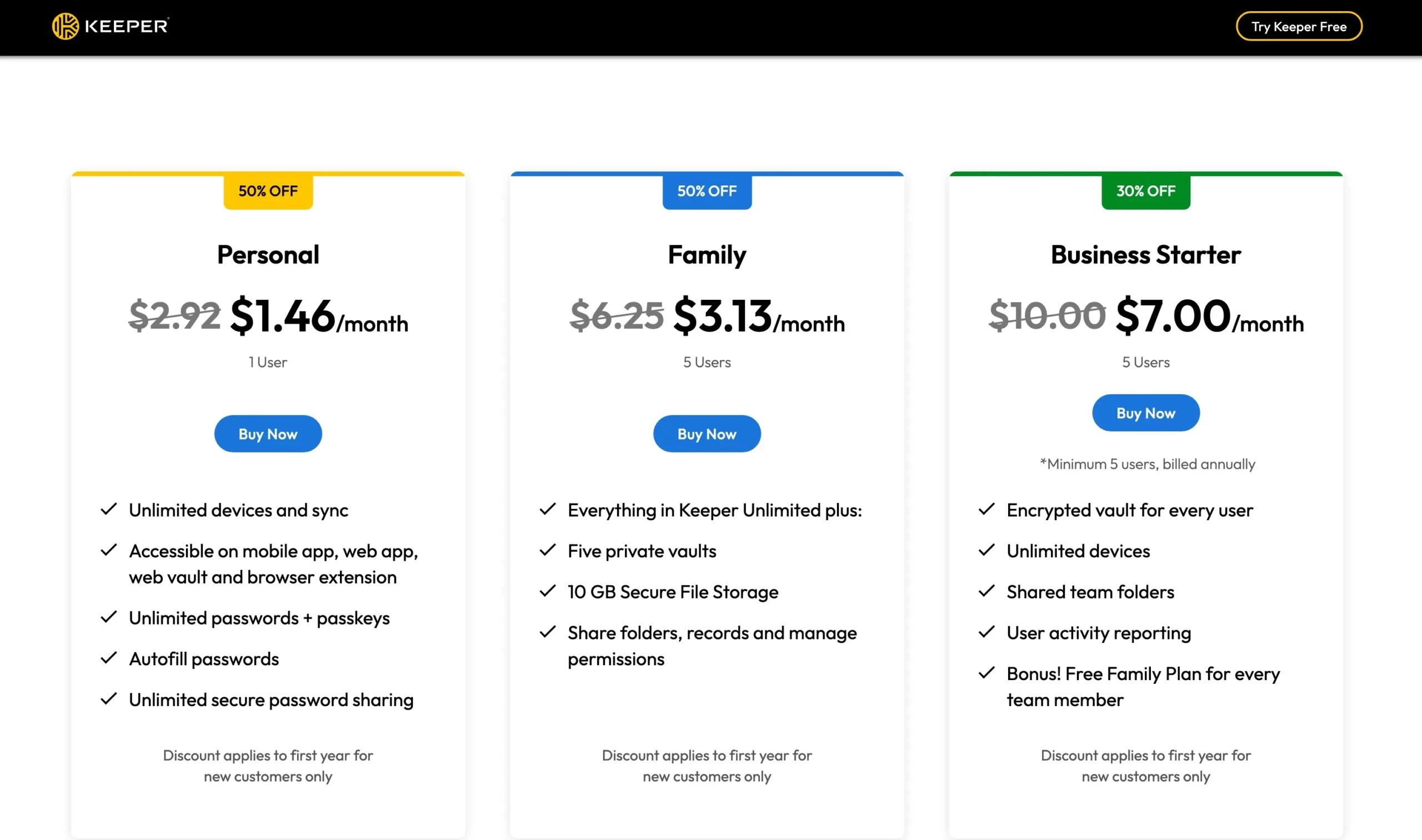 Keeper Password Manager Review - Price plan