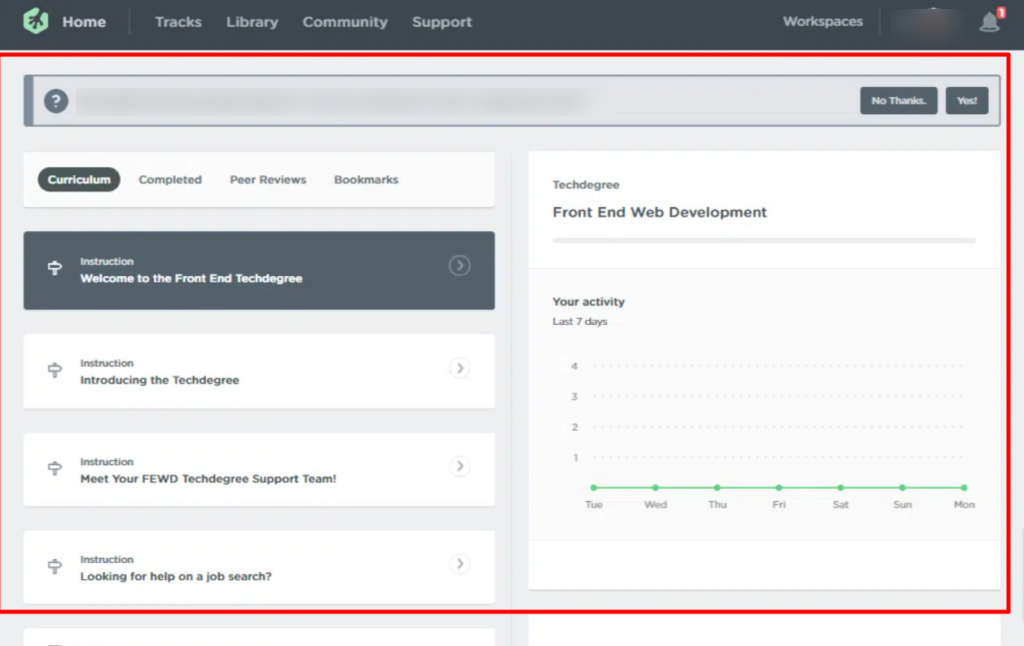 Treehouse dashboard and interface