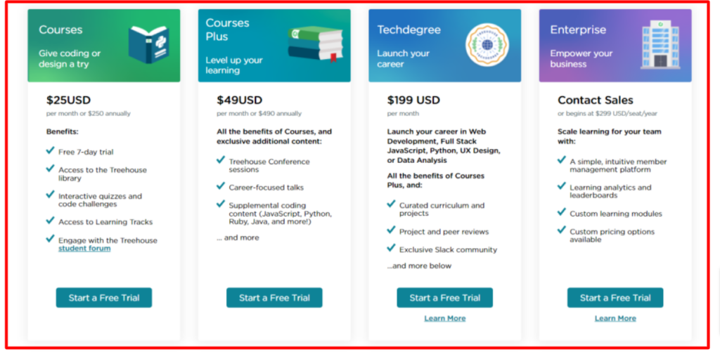 Treehouse pricing plan