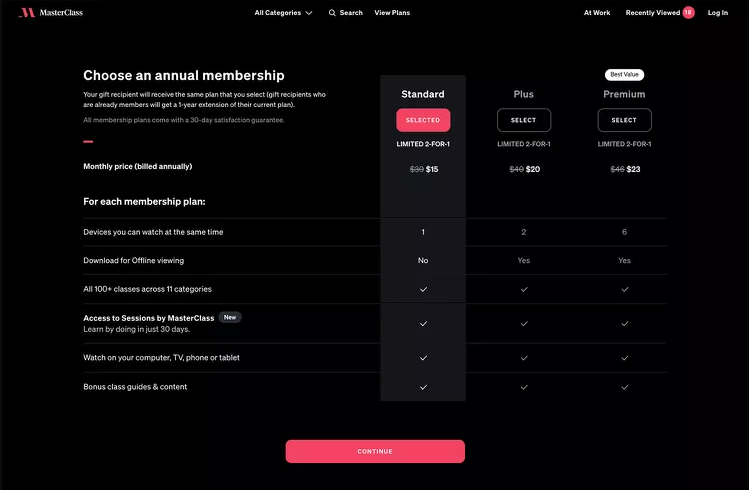 Masterclass Pricing