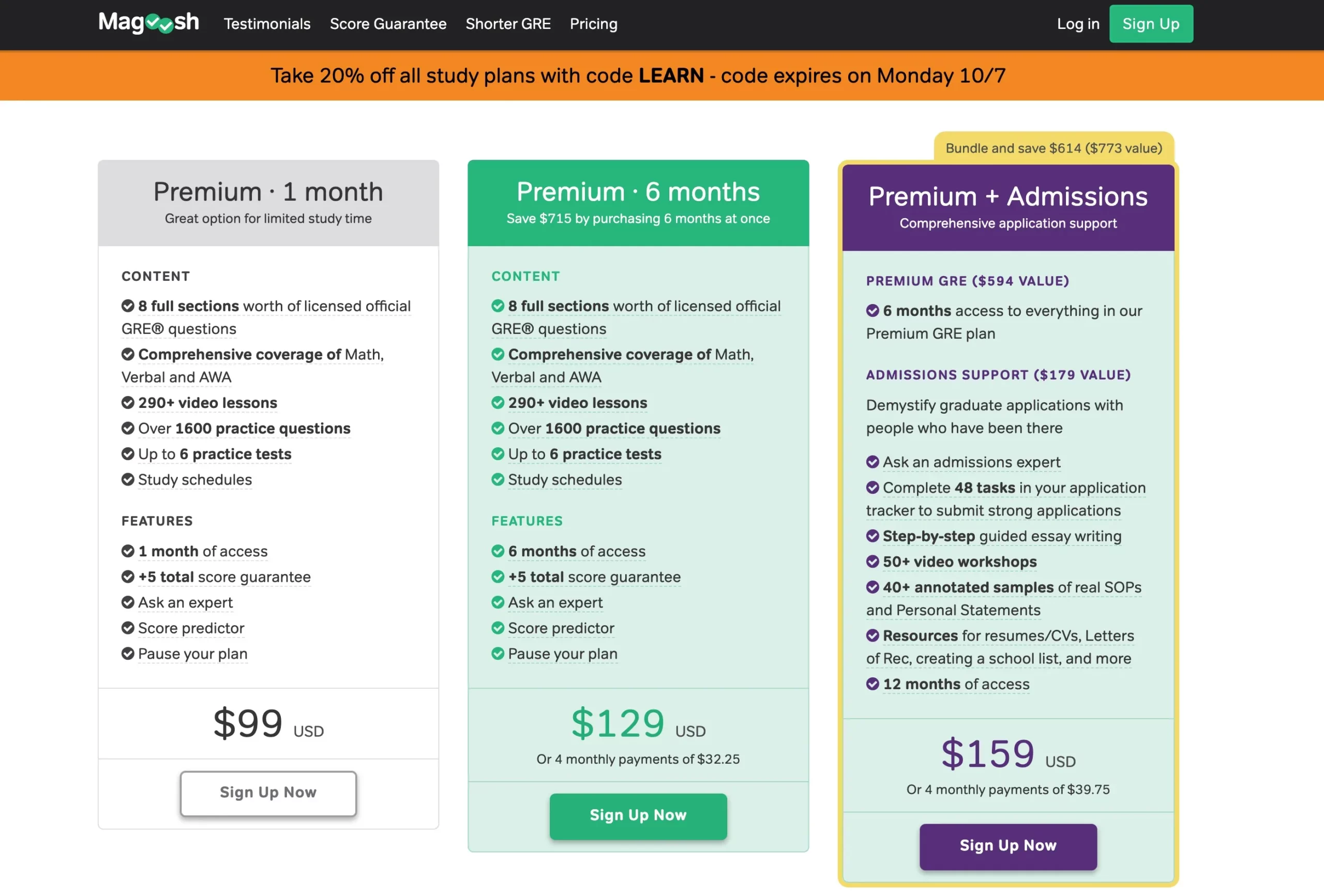 Magoosh Pricing Plans