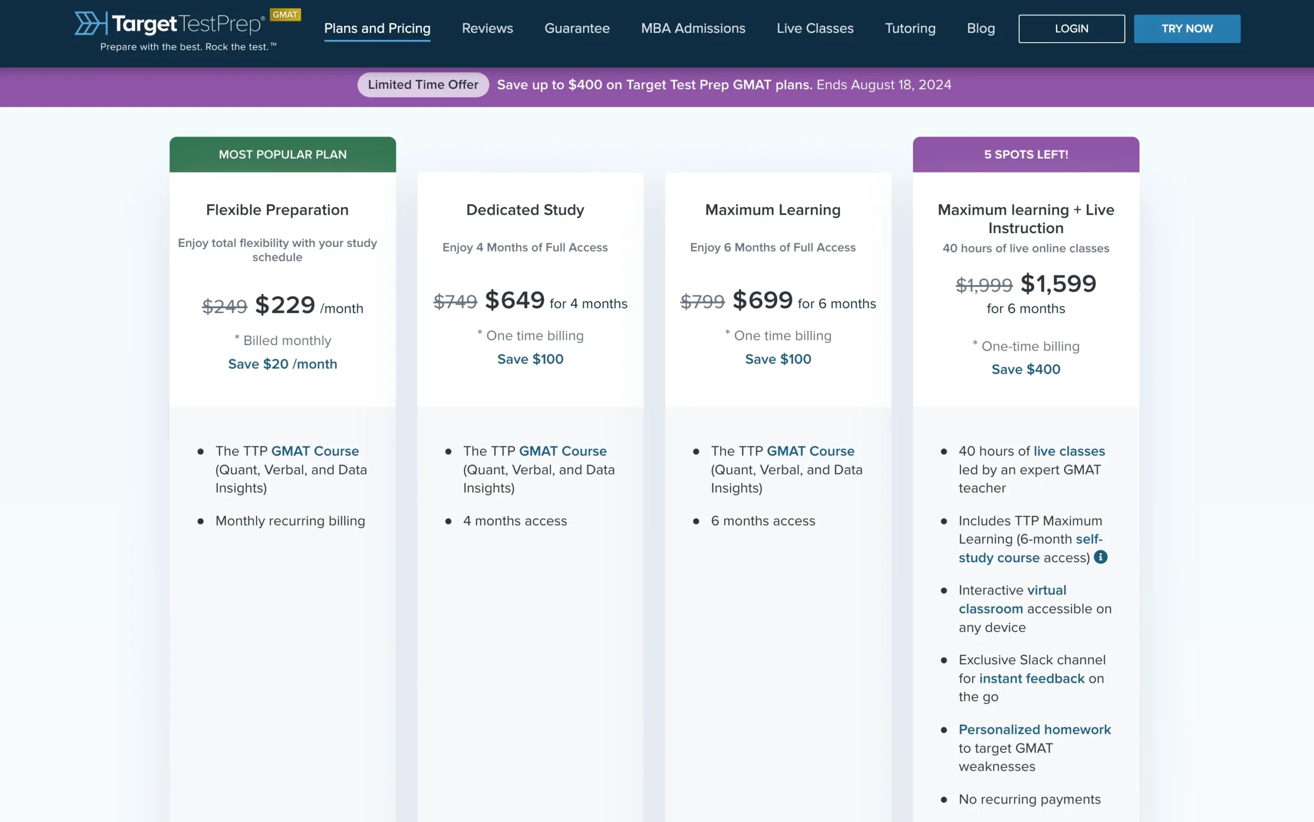 Target Test Prep GMAT Course Pricing Plans