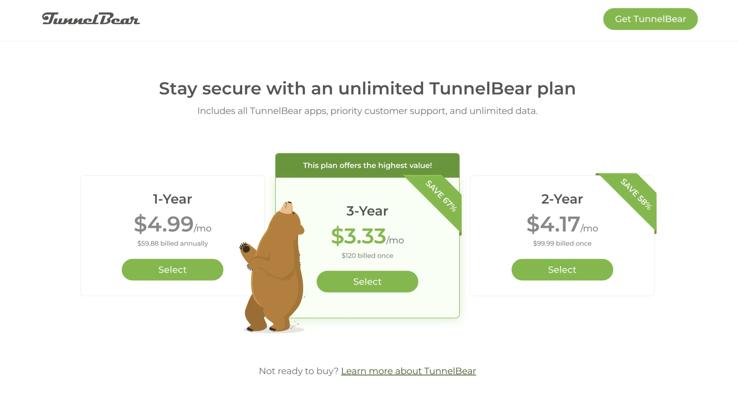 TunnelBear - Price Plan