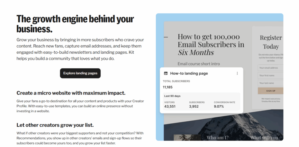 ConvertKit landing page Features