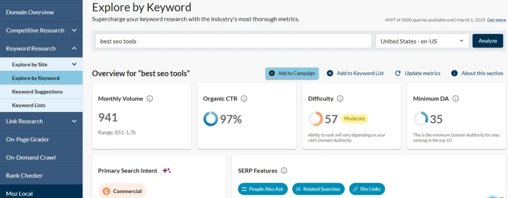 Moz Keyword Explorer