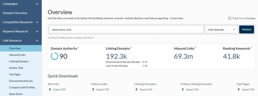 Moz’s Link Explorer