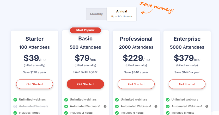 WebinarJam Pricing Plans