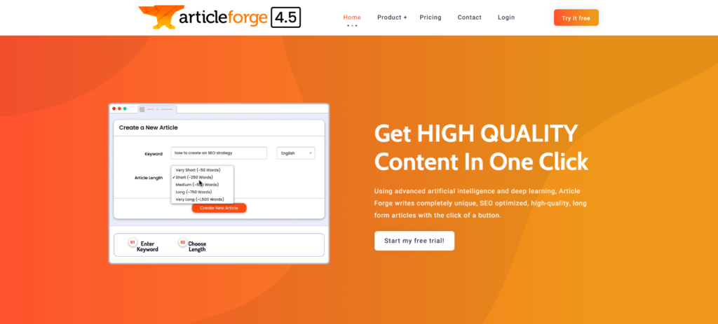 Article Forge user interface