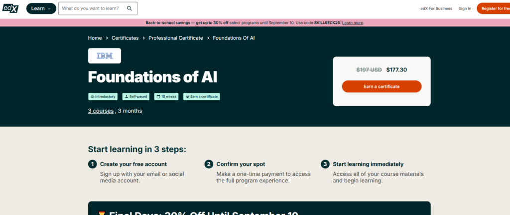 EdX – Artificial Intelligence (AI) Foundation Certification Course