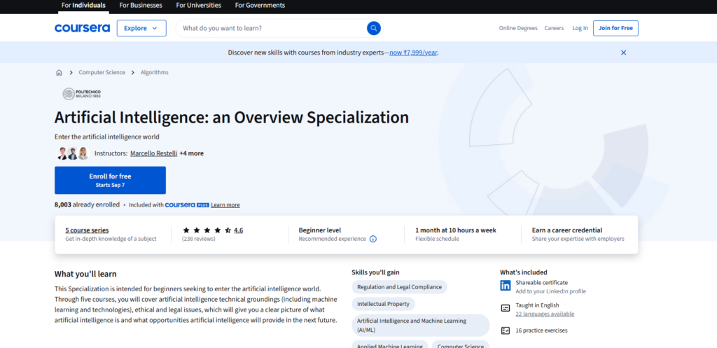 Coursera Artificial Intelligence Specialization