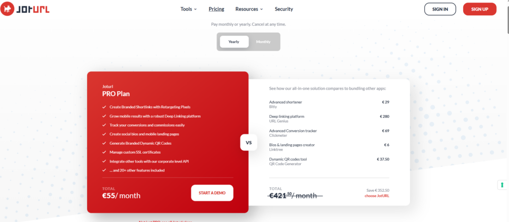 Jot URL pricing