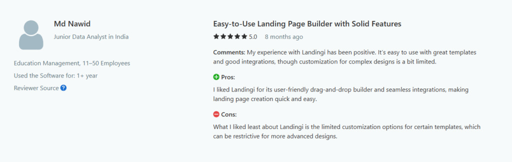 Landingi Reviews & Testimonials By Users