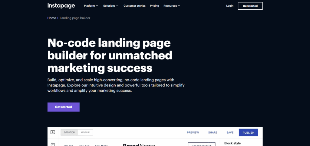 Instapage landing page