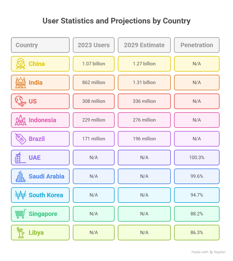 user statistics and projection by country