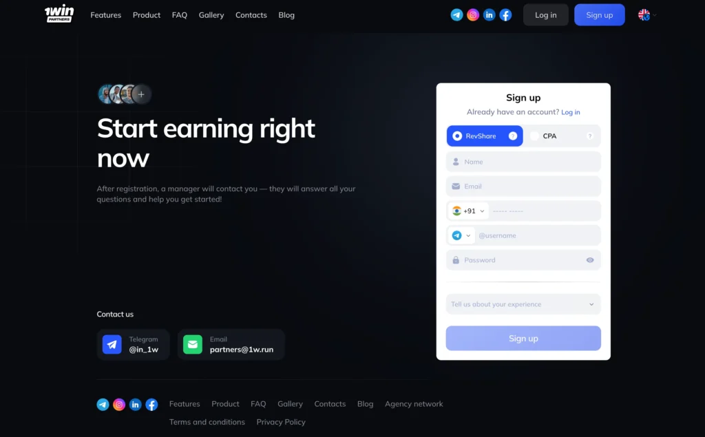 1Win Partners - Dashboard