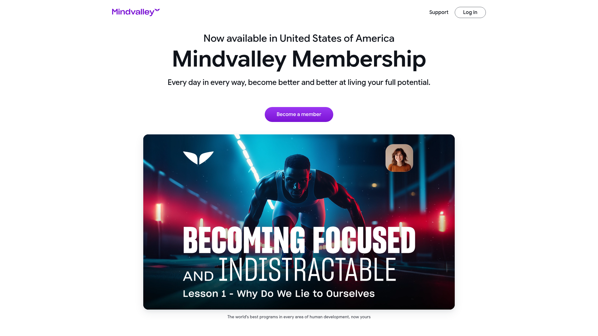 Mindvalley Membership Hero 2026 Mindvalley Membership landing page hero with Become a member CTA and featured course card