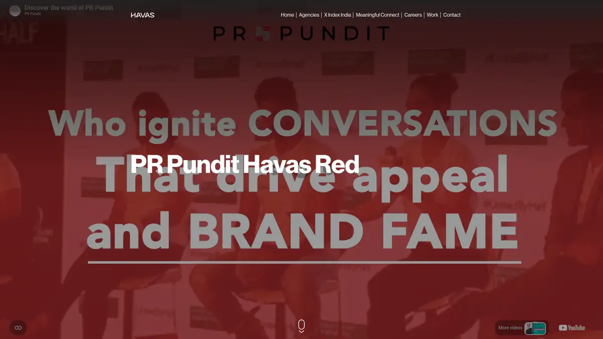PR Pundit Havas Red Homepage 2026 PR Pundit Havas Red page on the Havas India site, showing the agency's new name over its brand-fame banner
