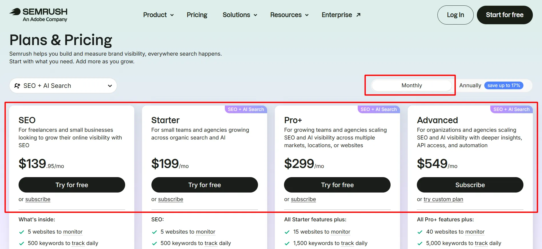 semrush-monthly-pricing